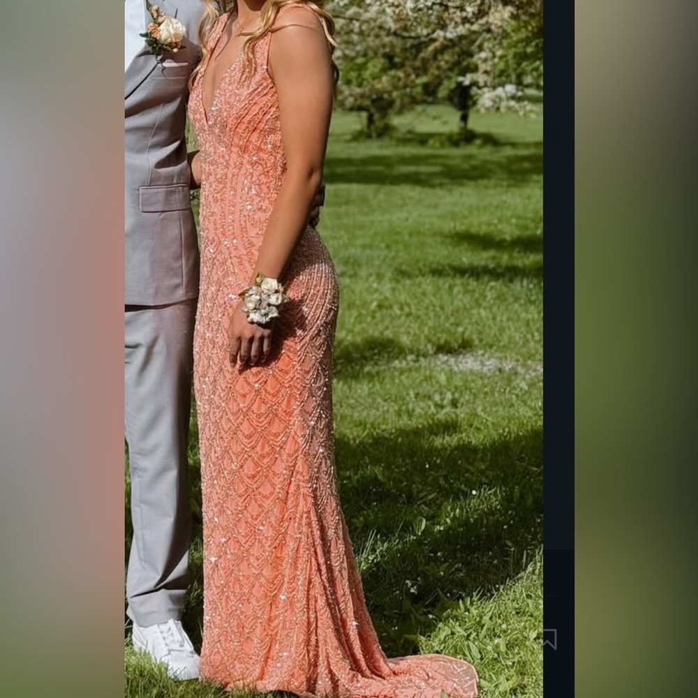 Chic Coral Beaded Evening Dress